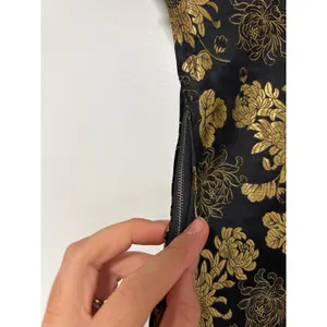 Y2K VINTAGE Black Gold Floral Brocade ASIAN Cheongsam Qipao Dress Mandarin thumbnail 6