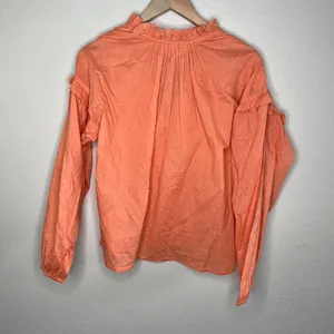 Cleobella Organic Cotton Orange Textured Long Sleeve Tie Neck Tunic Blouse S thumbnail 7