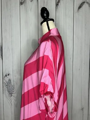 Entro Women’s Maxi Shirt Dress Sz S Diagonal Striped Collared Short Sleeve Pinks thumbnail 5