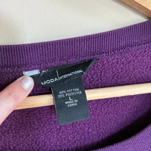 Moda international cotton blend purple fleece crewneck sweater‎ women's size L thumbnail 3