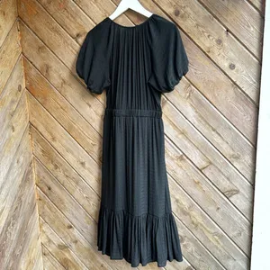 Lulus black midi ruffle puff sleeve v neck dress size medium new NWT thumbnail 6
