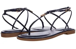 Tommy Hilfiger Black Strappy Thong Sandals with Gold Accent thumbnail 1