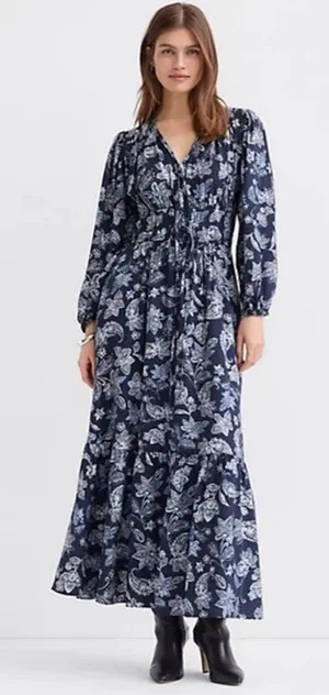 LOFT Paisley Bow Pocket Boho Maxi‎ Dress Blue NWT Size Large thumbnail 1