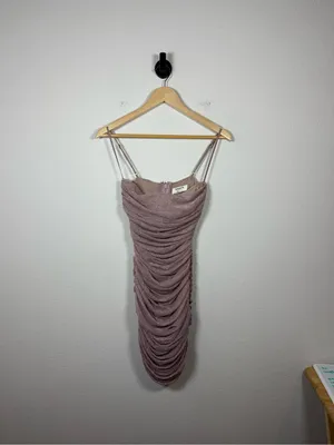 House of CB Ella Pale Pink Sparkle Mesh Mini Dress XS thumbnail 7