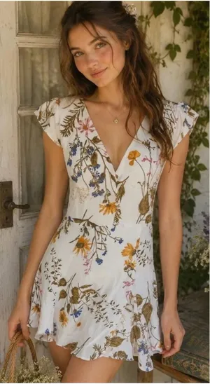 Reformation Deven Floral Print Ruffle Sleeve Mini Dress Feminine Coquette Chic thumbnail 1