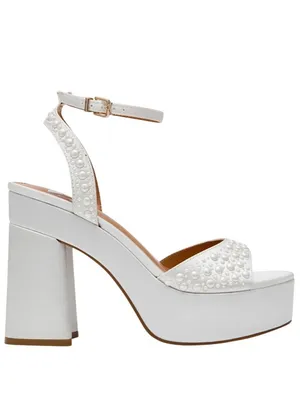 NWT DV Dolce Vita Platform Block Heeled Pearl Dress Sandal Ivory Off White 8.5M thumbnail 2