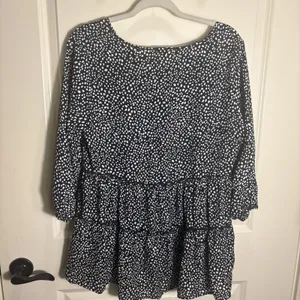 ODDY Babydoll Top Size Large 3/4 Sleeves Black & White Boho Peplum Tunic‎ Shirt thumbnail 6