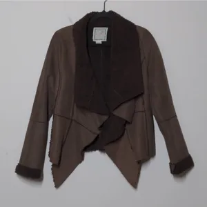 Flying Tomato Open Front Jacket Brown Long Sleeve Faux Fur Collar Penny Lane M thumbnail 9