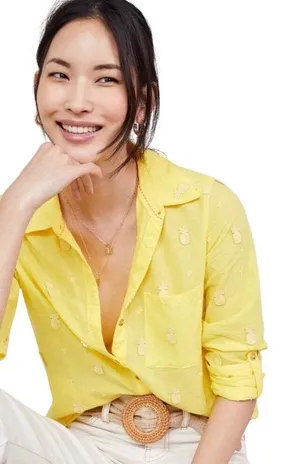 Anthropologie Maeve Yellow Embroidered Shirt‎ thumbnail 1