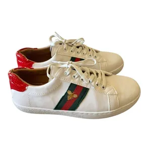 Gucci "Ace" leather low-top sneakers with crocodile-embossed leather trim SZ 36. thumbnail 3