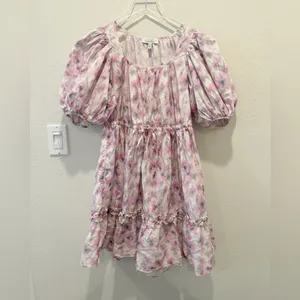 & OTHER STORIES Tiered Puff‎ Sleeve Mini Dress Lavender Floral XS thumbnail 3