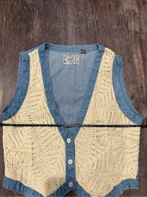 Vintage Vision I Denim Crochet Vest Blue Size M thumbnail 2