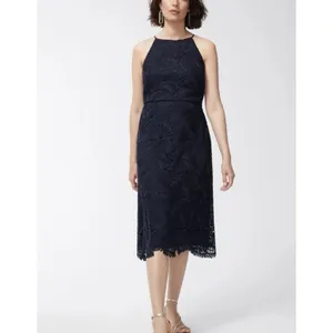 Chico's‎ Navy Blue Palm Leaf Lace Halter Midi Dress NWT Size 0.5 US 6 thumbnail 4