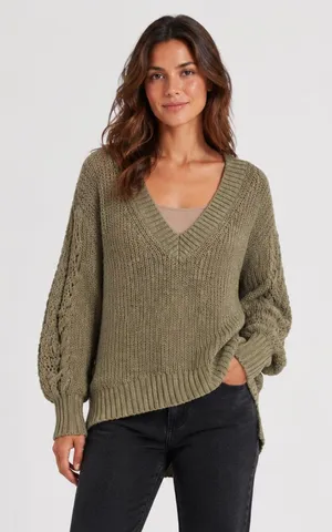 American Eagle Green Open Knit Choker V-Neck Sweater XS thumbnail 1