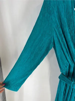 Vintage Pellini Petites Teal Crinkle Belted‎ Dress 3/4 Petite thumbnail 5