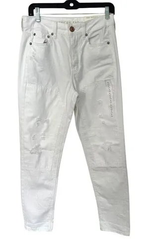 AMERICAN EAGLE Hi-Rise Tomgirl Denim‎ Jeans Size 6 Long White Distressed NEW thumbnail 1