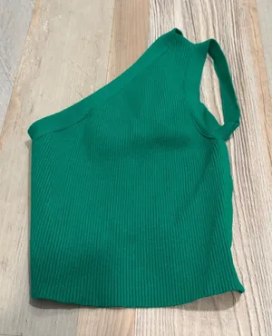 One Shoulder Ribbed Knit Crop Top Green Open Back Adjustable Strap Sleeveless thumbnail 1