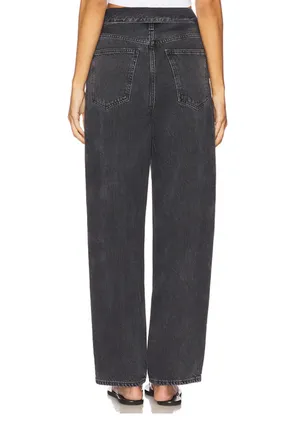 Agolde Echo Taper fold over mid waist Zephyr vintage washed black jeans 29 thumbnail 2