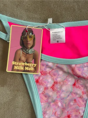 Strawberry Milk Mob Milky Way Bikini Bottom - NWT - Gems - Pink Blue Size Small thumbnail 4