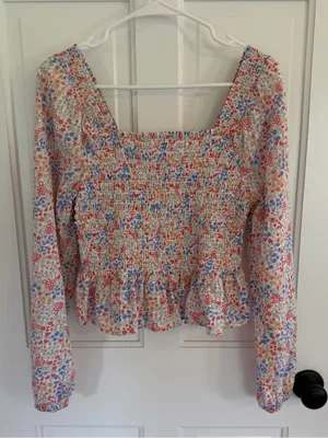 Japna Floral Smocked Peplum Puff Sleeve Blouse Medium Cottagecore thumbnail 1
