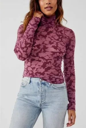 Intimately Free People You And I Long Sleeve Mock Neck Top Size Small Mauve Pink thumbnail 1