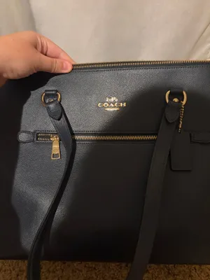 Coach Navy Blue Leather Tote Bag with Gold Hardware thumbnail 5