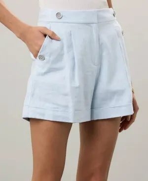 Michael Kors Blue Linen Trouser Shorts SIZE 10 Pleated Wide Leg Designer $125 thumbnail 1