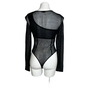 Gauge81 Feriz Womens Black Sheer Round Neck Long Sleeve Bodysuit Small ($355) thumbnail 10