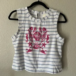 Maeve Anthropologie Striped Graphic Cropped Tank White Gray thumbnail 2