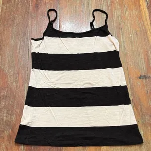 Loft Black and White Striped Tank Top Medium thumbnail 1