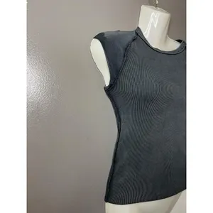 We The Free Shirt Womens XS Gray Ribbed Cap Sleeve Crew Neck Knit Stretch Top thumbnail 4