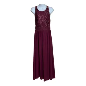 Lulus Burgundy Lace Bodice Maxi Dress Bridesmaid Formal‎ Event Size S thumbnail 3