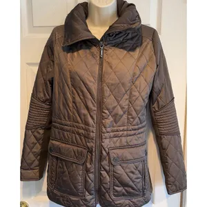 BCBGMAXAZRIA Quilted Puffer Women’s Coat Coffee Brown Sz S Full-Zip Long Hooded thumbnail 2