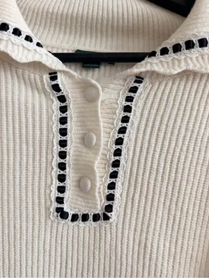 wild fable Cream Ribbed Knit Sweater with Green Logo Tag thumbnail 2