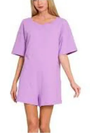 T-shirt Short Sleeve Romper in Purple- XS thumbnail 1