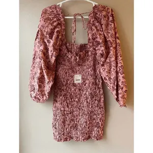 Free People Smock It To Me Mini Dress in Apricot Combo Women's Size Medium thumbnail 2