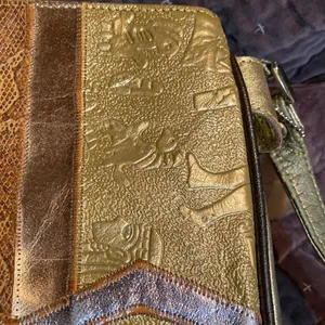 Vintage Renias Sharif Patchwork Leather Crossbody Purse Gold Bronze Tones 80s thumbnail 11