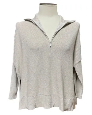 Tommy Bahama Dolman Sleeve Side Slit Half Zip Sweater Gold Sparkle XXS thumbnail 1
