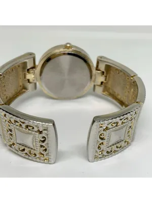 Geneva gold tone women’s cuff bracelet watch 31mm rhinestones quartz running thumbnail 4