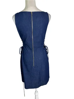 NWT INTERMIX Juniper Denim Chambray Denim Side Lace Up Mini Dress Size 10 thumbnail 8