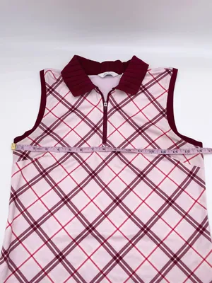 Lady Hagen Women's Sleeveless Golf Polo Top Size XS Red Pink Argyle Plaid Preppy thumbnail 10