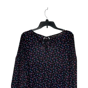 LOFT Women's Top Floral Knit Long Bell Sleeve Pleated Round Neck‎ Blouse Small thumbnail 11