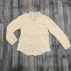 Faherty Willa Rosette Peach Organic Cotton Pintuck Ruffle Blouse XL thumbnail 3