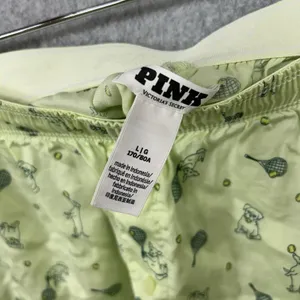 Victorias Secret Pink Women Sleep Shorts Green Silky Tennis Dogs Size Large thumbnail 4