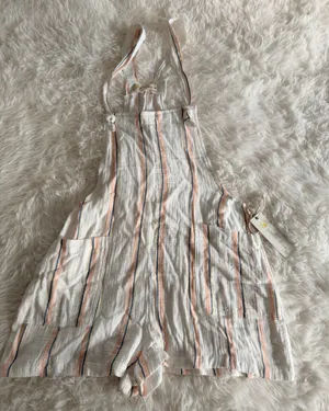 Ocean Drive Striped Gauze Overall Shorts Size M thumbnail 1