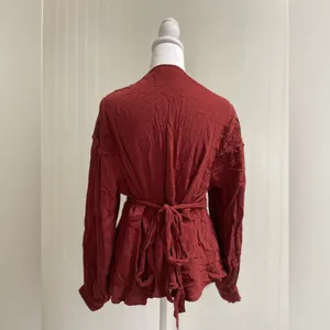 TORRID Crinkle Gauze Lace Inset Surplice Top Tie Wrap in Madder Brown Size 1 thumbnail 7