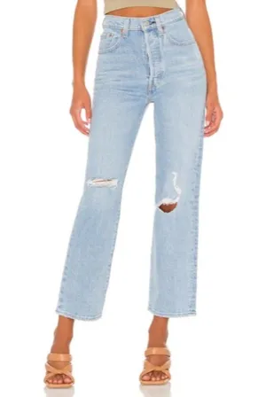 Levi's X Revolve Ribcage Straight Ankle Jeans in Jazz Time with Distressing thumbnail 1