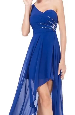 Ever-Pretty Cobalt Blue High-Low Chiffon Evening Gown, US 8 thumbnail 1