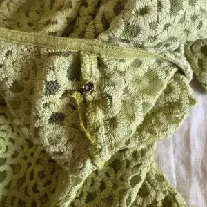 Sundance Light Sage Green Lace Embroidered Mesh Textured Short Sleeve Blouse thumbnail 8