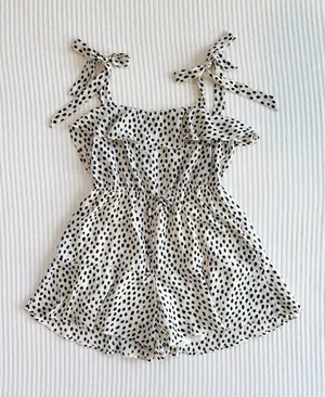 Altar'd State Black and White Polka Dot Ruffle Romper thumbnail 1